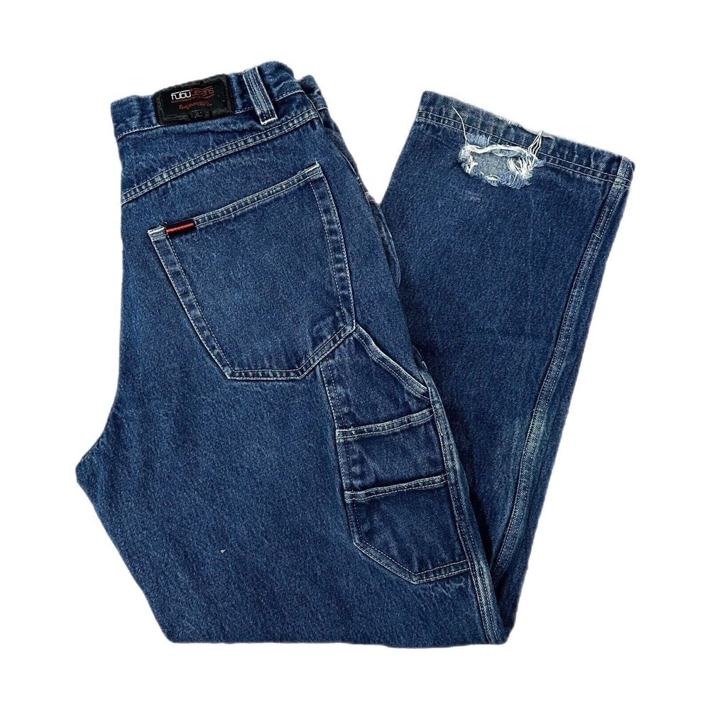 Vintage Fubu Jeans Mens 34 x 33 Wide Leg Baggy Denim Skater‎ Y2K JNCO Cargo